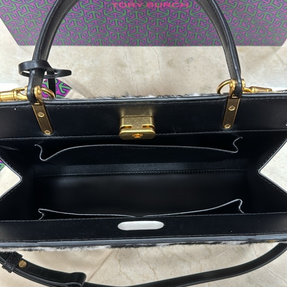 TORY BURCH LEE RADZIWILL SMALL LEATHER AND LEOPARD PRINT SHEARLING BAG - Picture 6 of 16